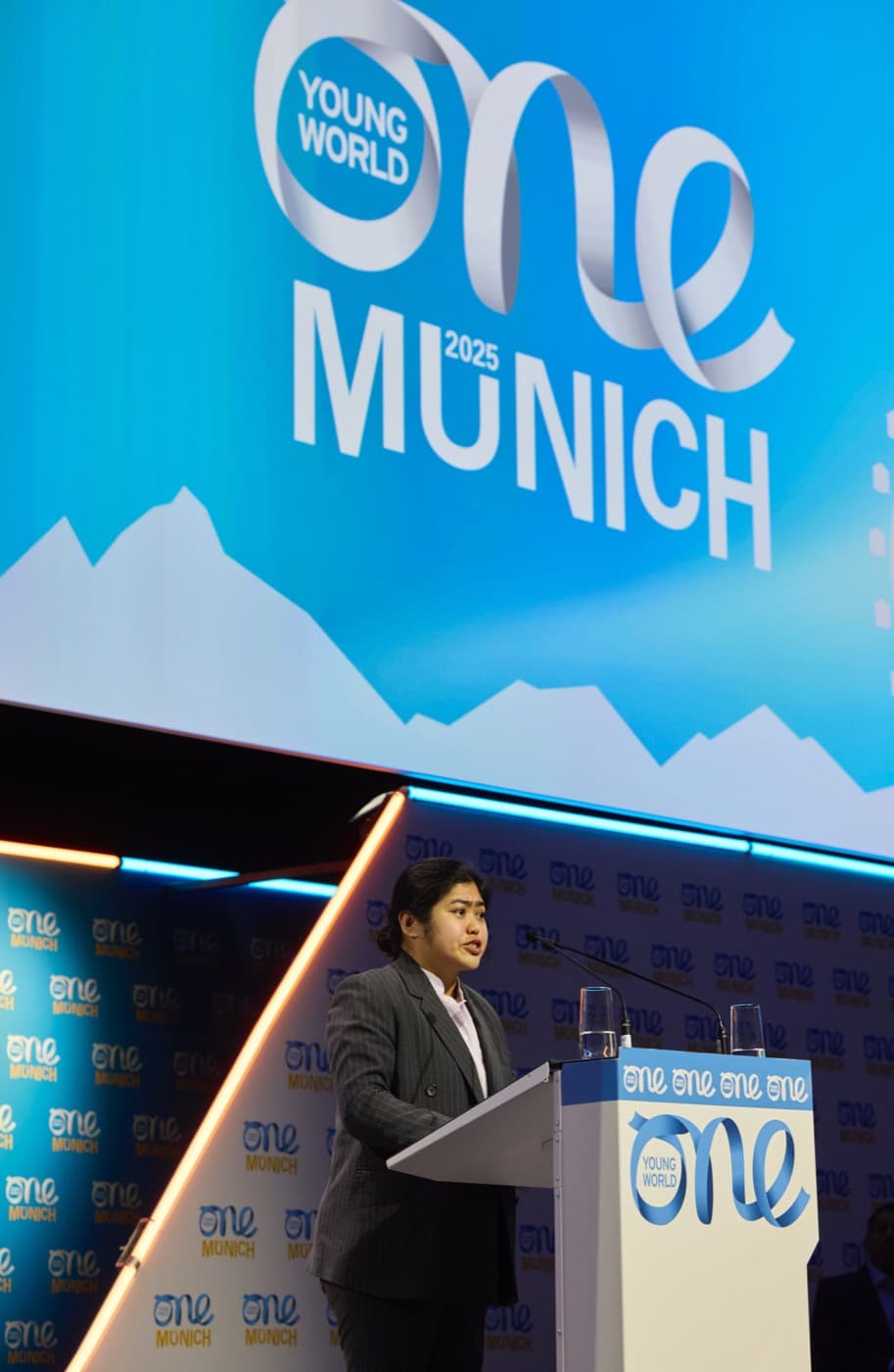 Anna Mae Yu Lamentillo speaking at One Young World Munich 2025